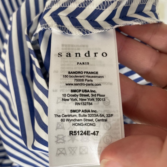NWT SANDRO Dress Blue White Striped Cotton Lace Back "Gana" - Picture 12 of 13